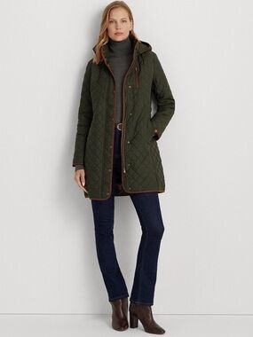 Ralph Lauren Women’s Hooded Quilted Coat - Dark Green - EUC!